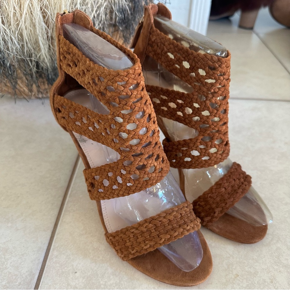 SANDRO brown suede sandal heels